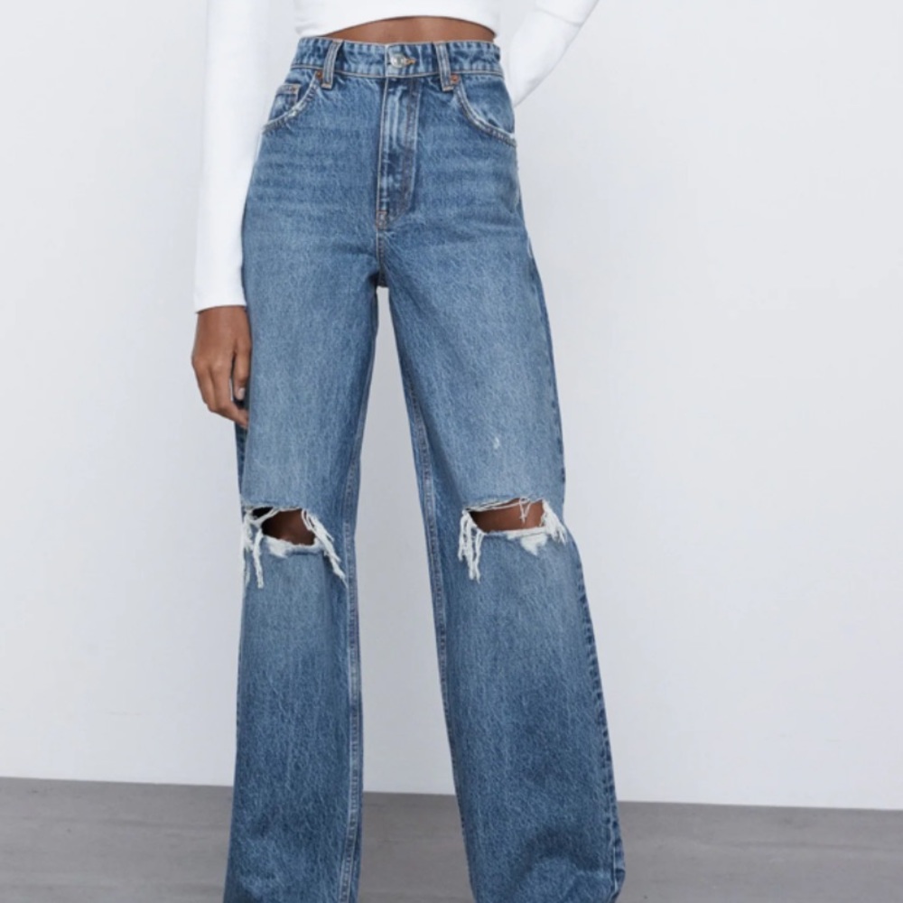 ZARA wide leg full length ripped jeans (TikTok)